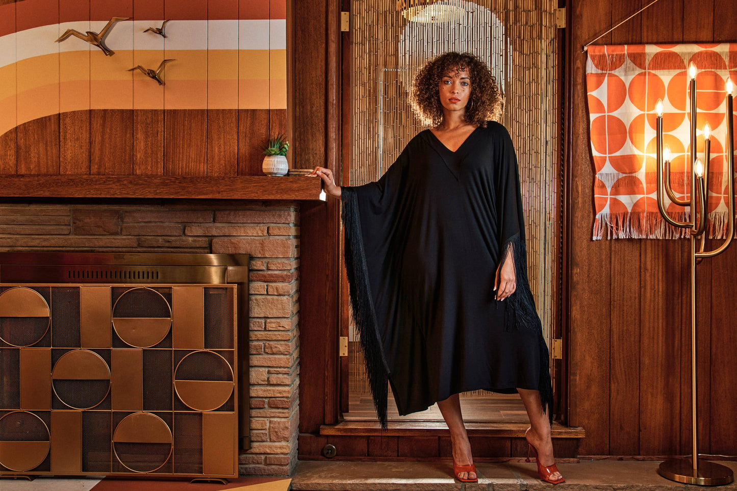 Black Fringe Women Caftan Dress