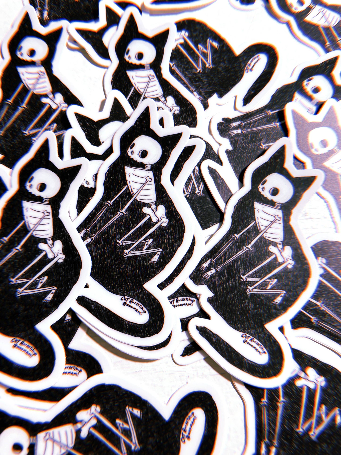 Cat Skeleton 3" tall water bottle/laptop sticker