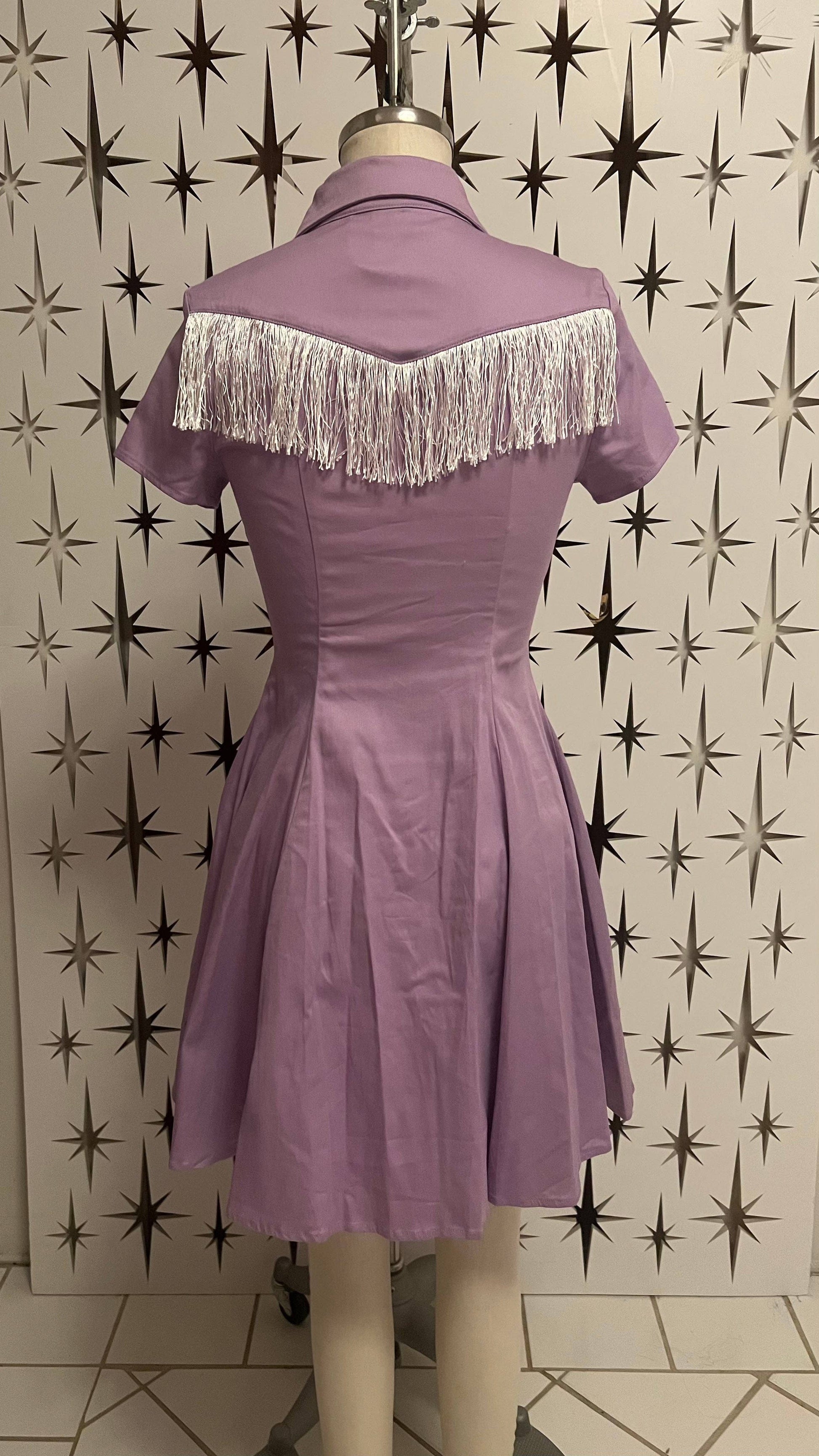 Photo shows Back of dress with white fringe