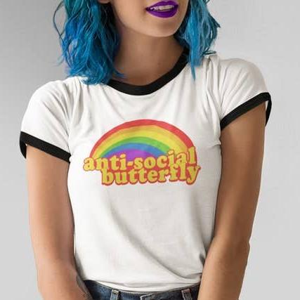 AntiSocial Butterfly Unisex Ringer Tee (XS - 3XL)