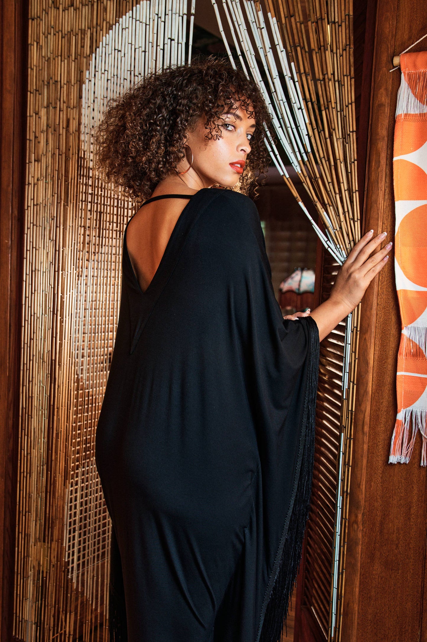 Black Fringe Women Caftan Dress
