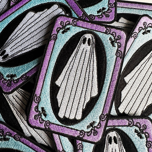 Spooky Cute Ghost Wearing Sheets Embroidered Iron On Patch