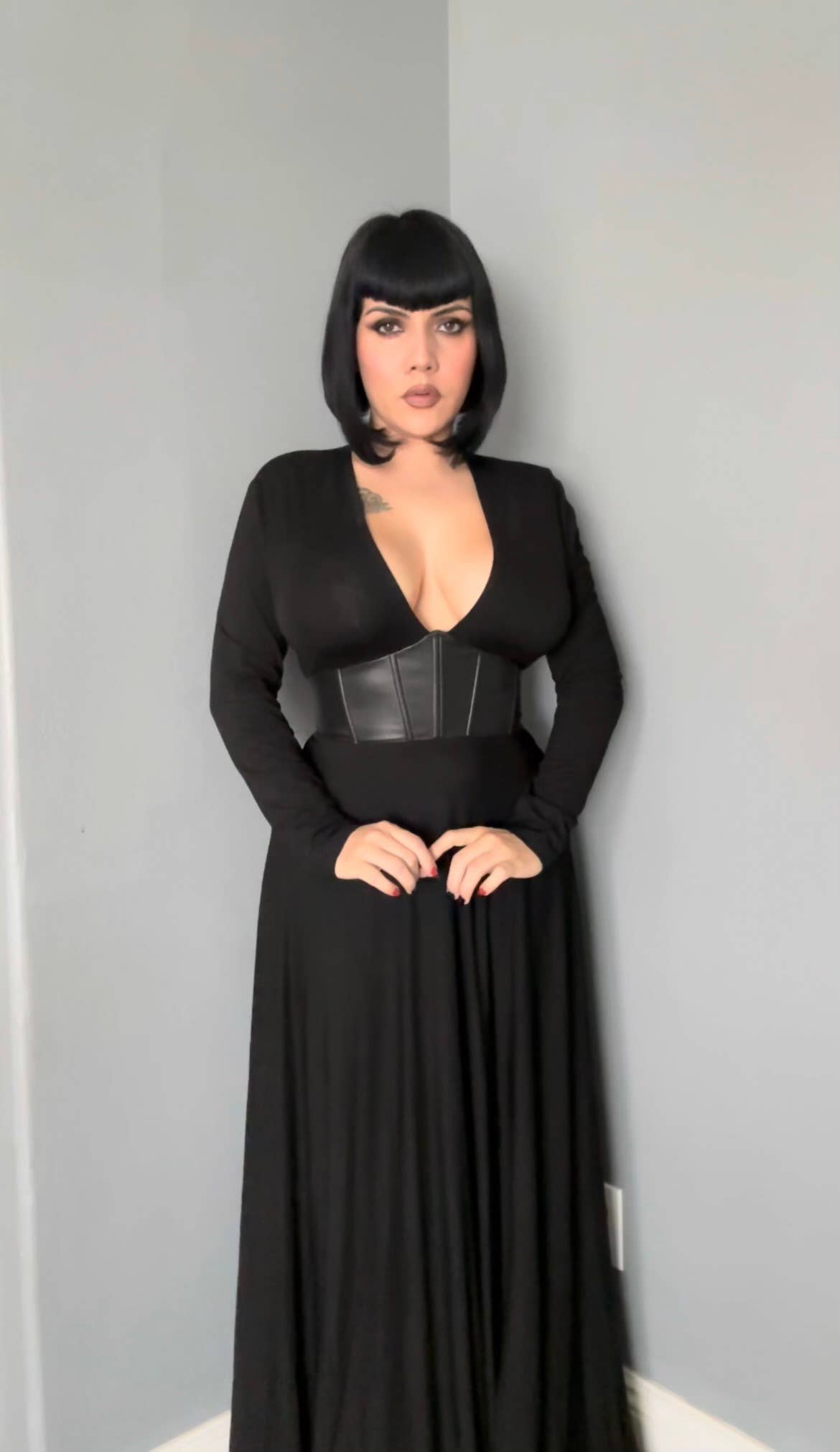 Blair - Jersey Maxi Dress with Vegan Leather Corset Waist (XS - 3XL)