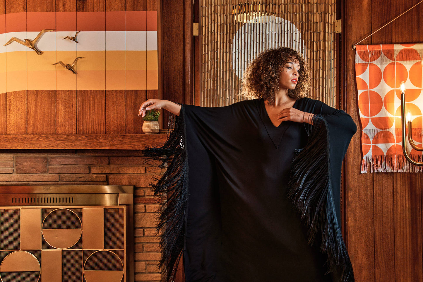 Black Fringe Women Caftan Dress