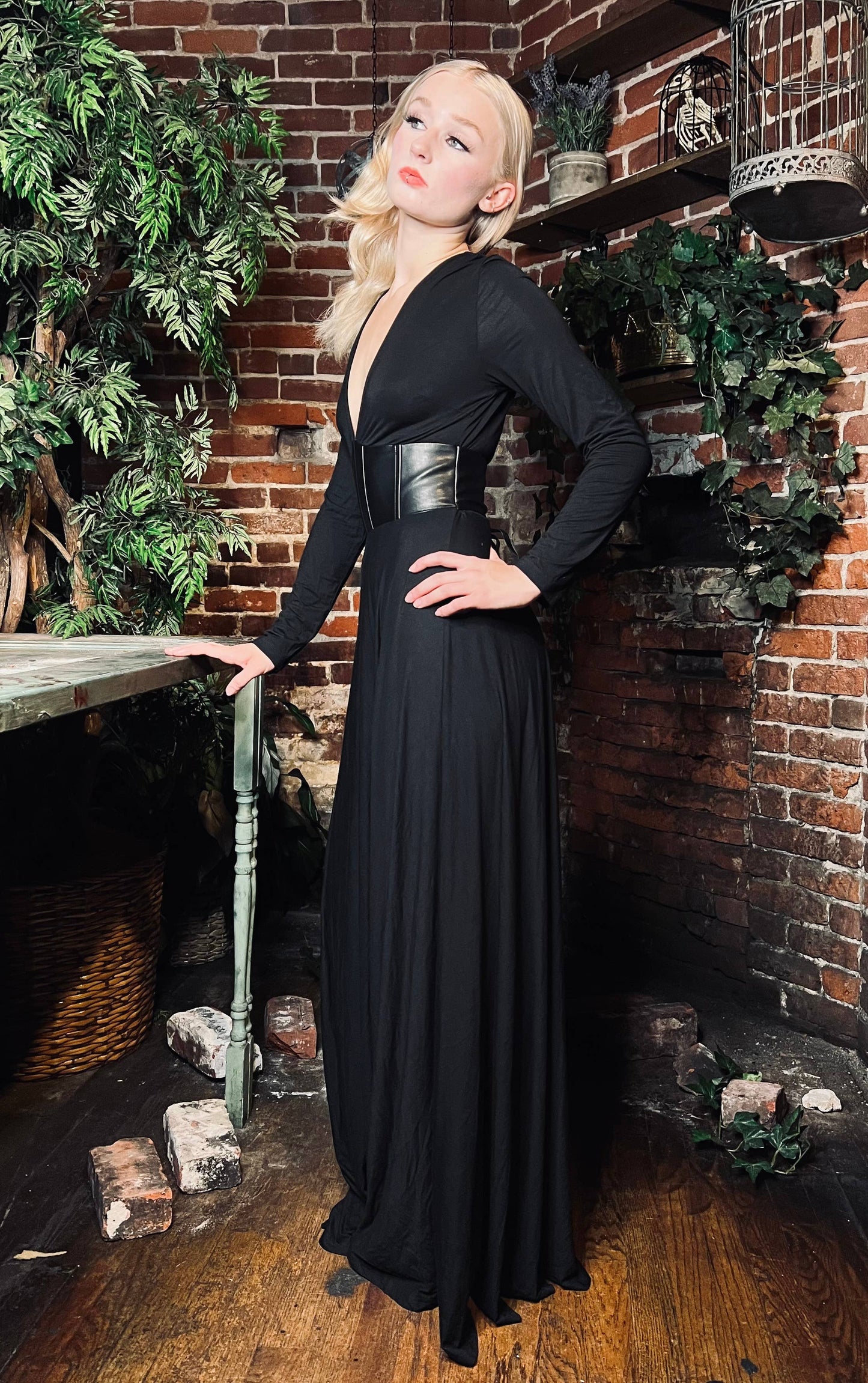 Blair - Jersey Maxi Dress with Vegan Leather Corset Waist (XS - 3XL)