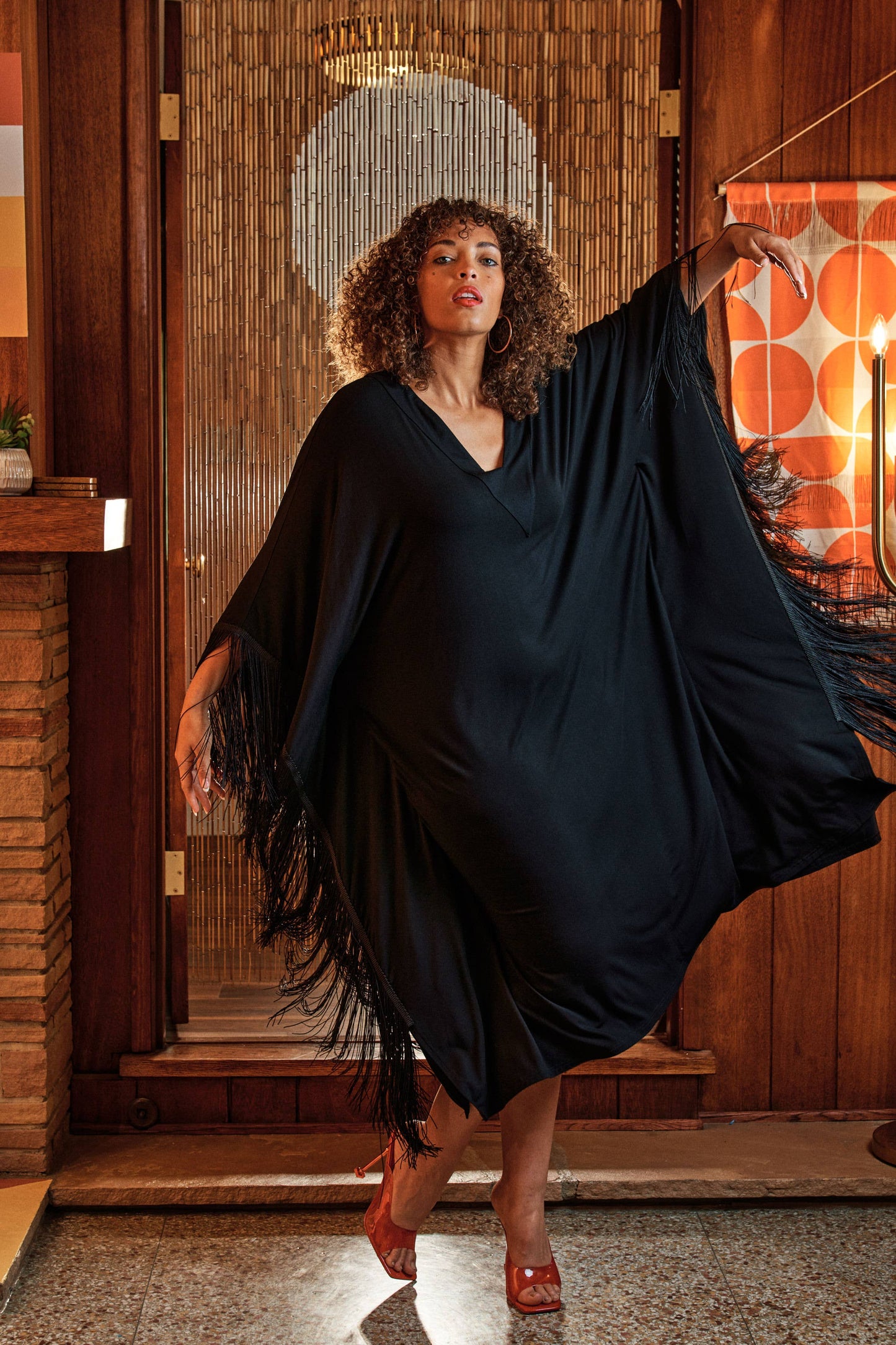 Black Fringe Women Caftan Dress