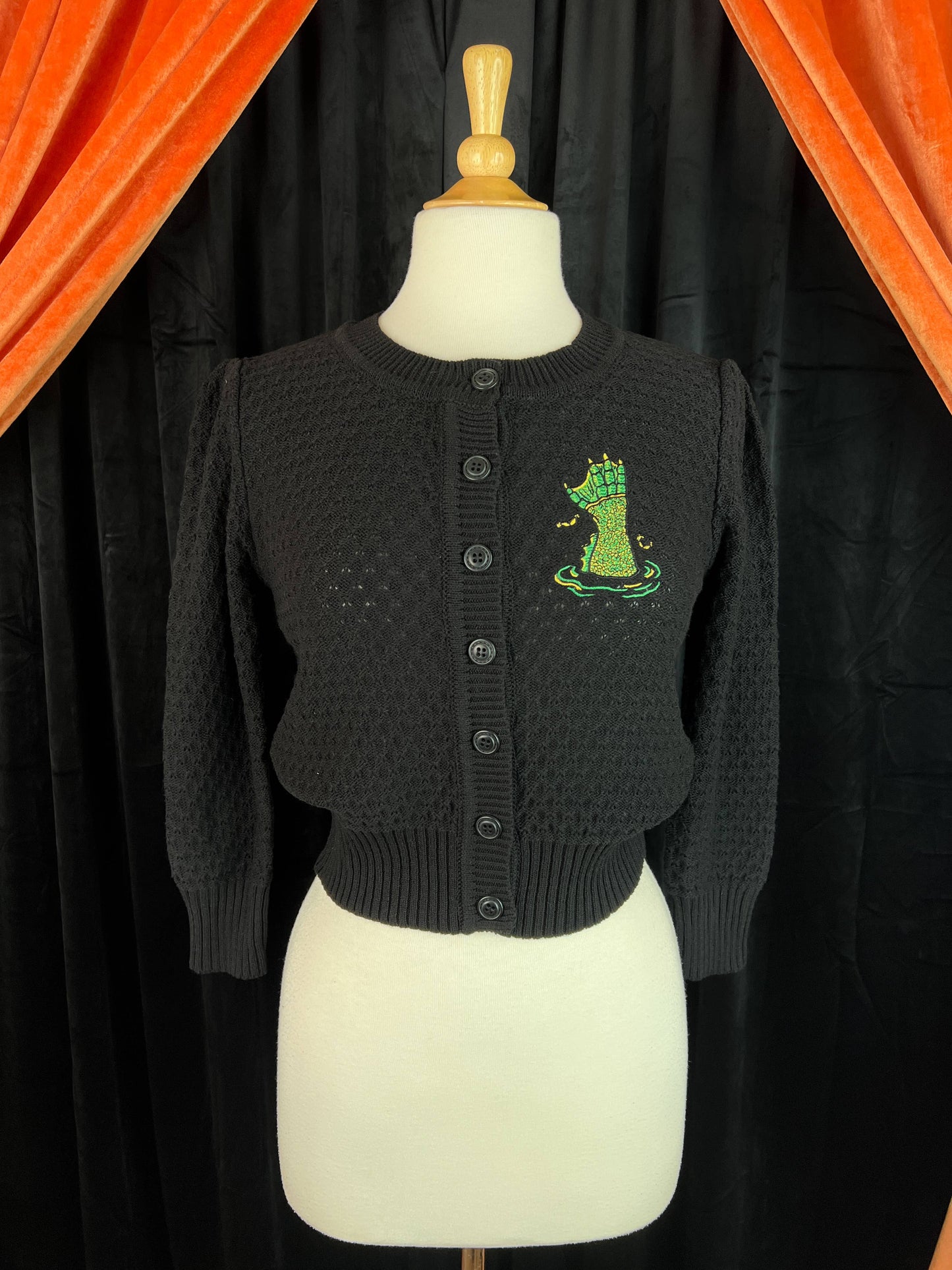 Beware of the Lagoon Cropped Cardigan in Black (Small - 4XL)