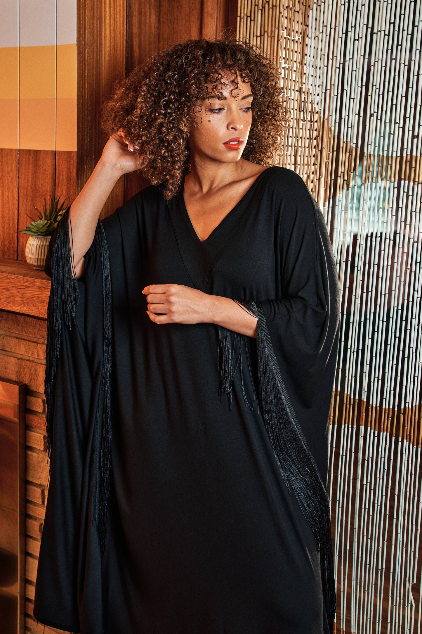 Black Fringe Women Caftan Dress