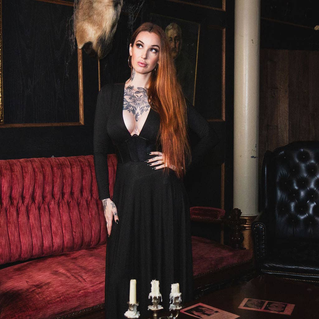 Blair - Jersey Maxi Dress with Vegan Leather Corset Waist (XS - 3XL)