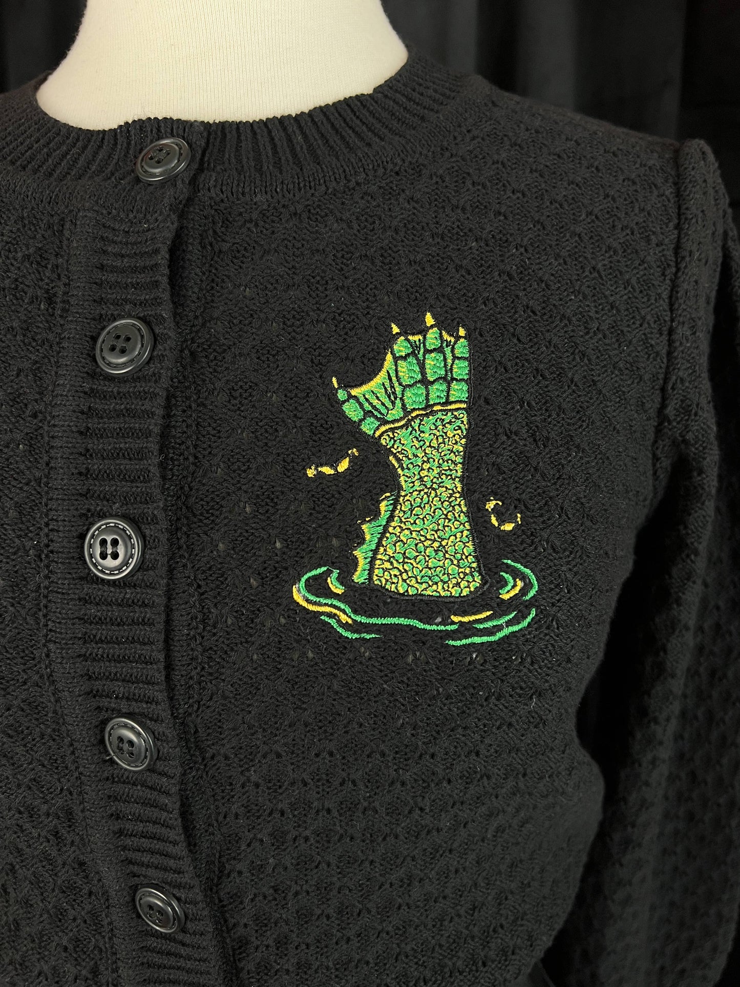 Beware of the Lagoon Cropped Cardigan in Black (Small - 4XL)