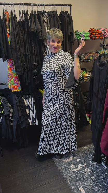 Mod About You 60's Abstract Dress with Dramatic Sleeves (XS - 3XL)