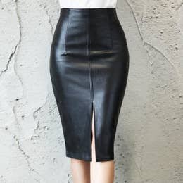 Drew Barrymore High Waist Split Half-Length Faux Leather Skirt