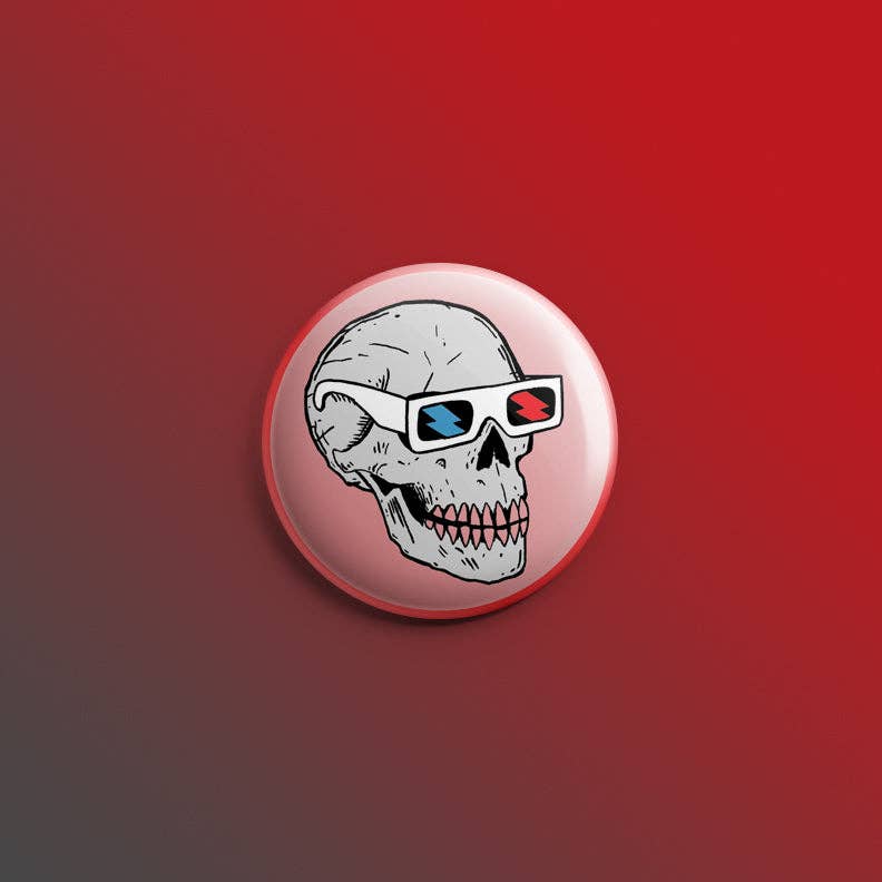 Skull in 3D Glasses 1inch Pin