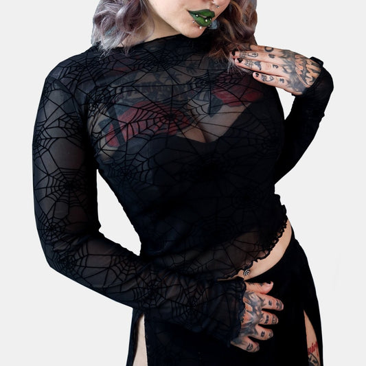 Spider Web Mesh Long Sleeve Top (Small - 2XL)