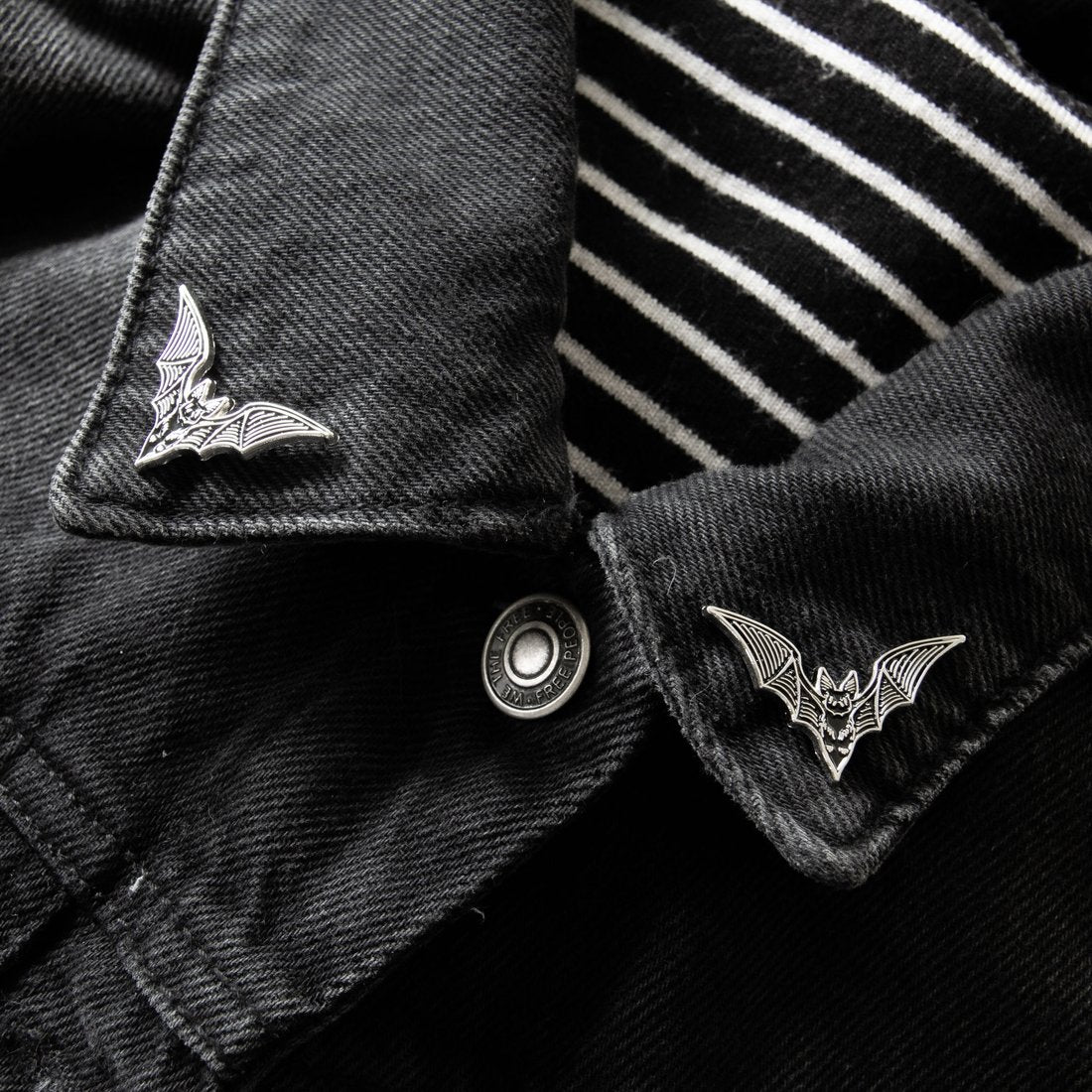 Bat Collar Point Enamel Pin Set of 2 - Black and Silver
