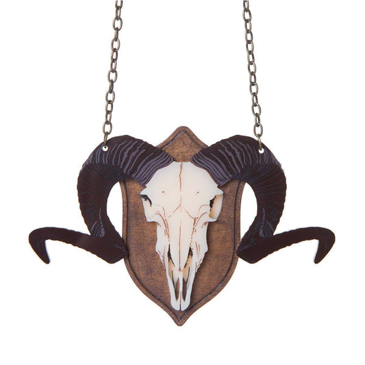 Mounted Ram Skull Faux Taxidermy Necklace