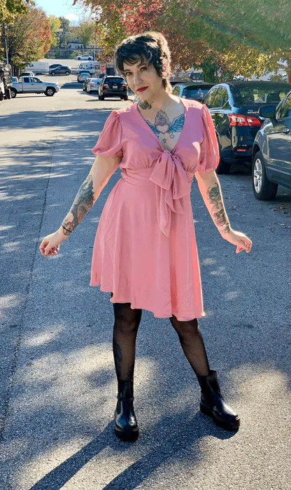Babe in Toyland Front Tie Babydoll Dress in Pink (1X - 3X)
