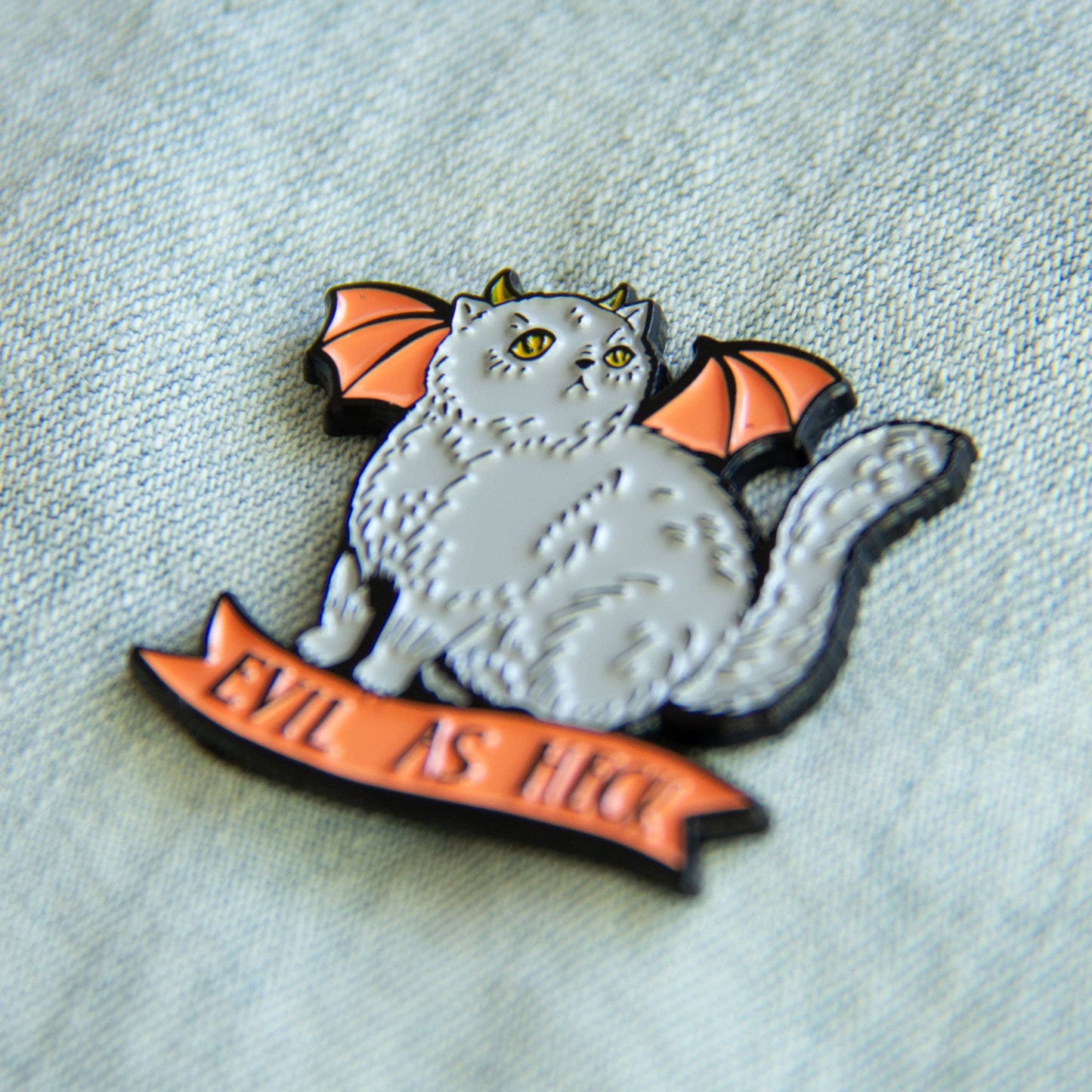 "Evil As Heck" Halloween Devil Cat Enamel Pin