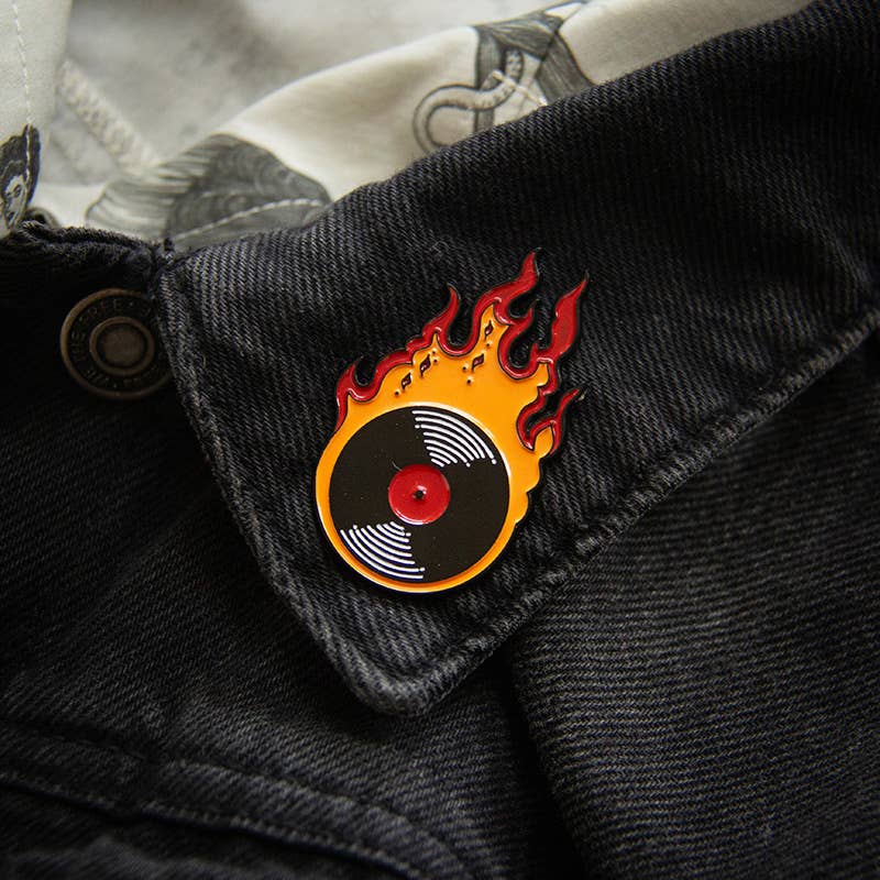 Flaming Vinyl Record Enamel Pin