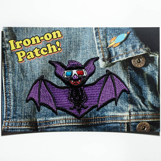 Batty in 3D Glasses Embroidered Iron-On Patch