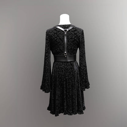 Nyx - Bell Sleeved Velvet Damask Dress w/ Harness (XS - 3XL)