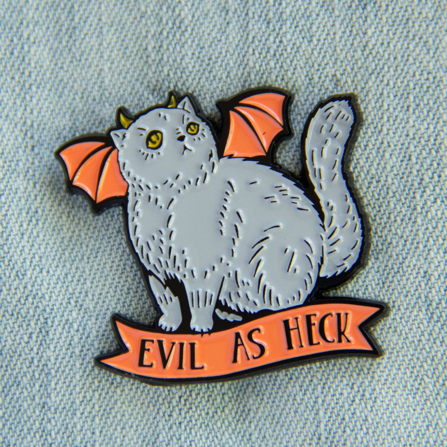 "Evil As Heck" Halloween Devil Cat Enamel Pin