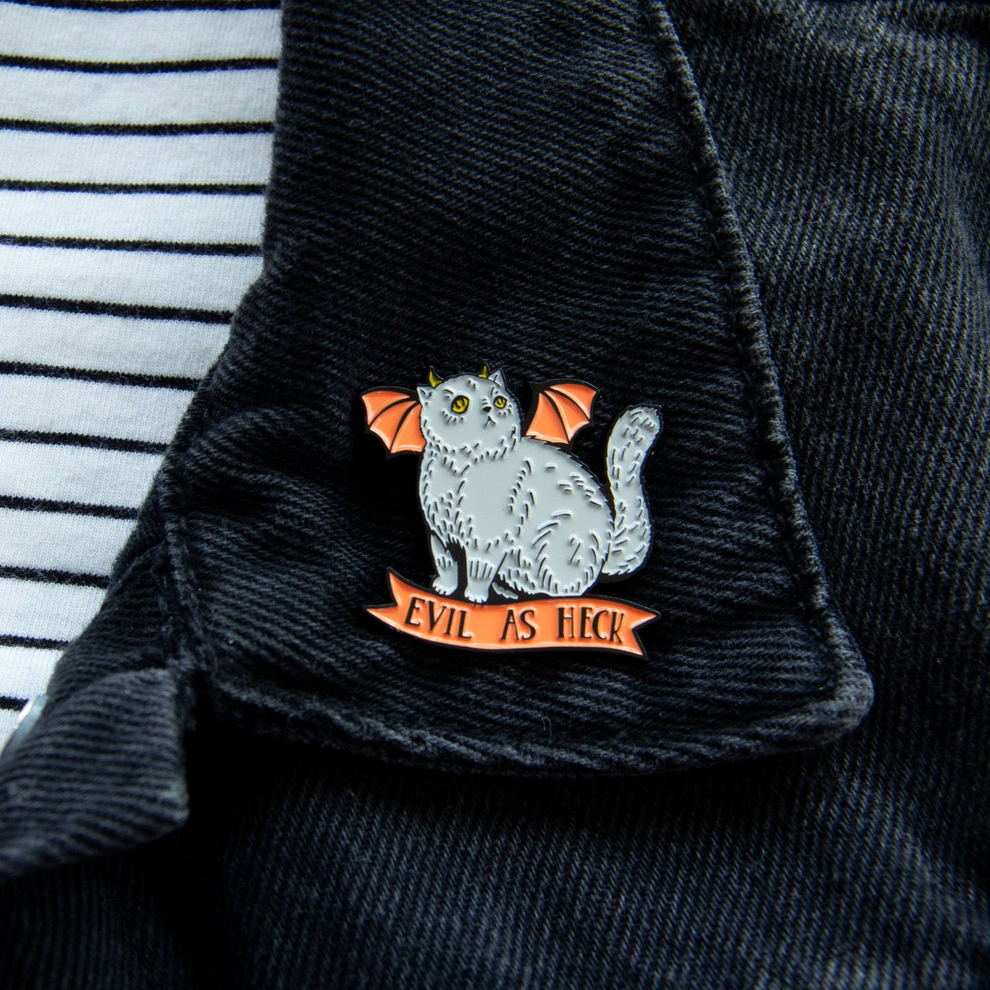 "Evil As Heck" Halloween Devil Cat Enamel Pin