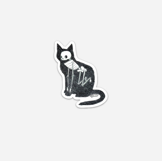 Cat Skeleton 3" tall water bottle/laptop sticker