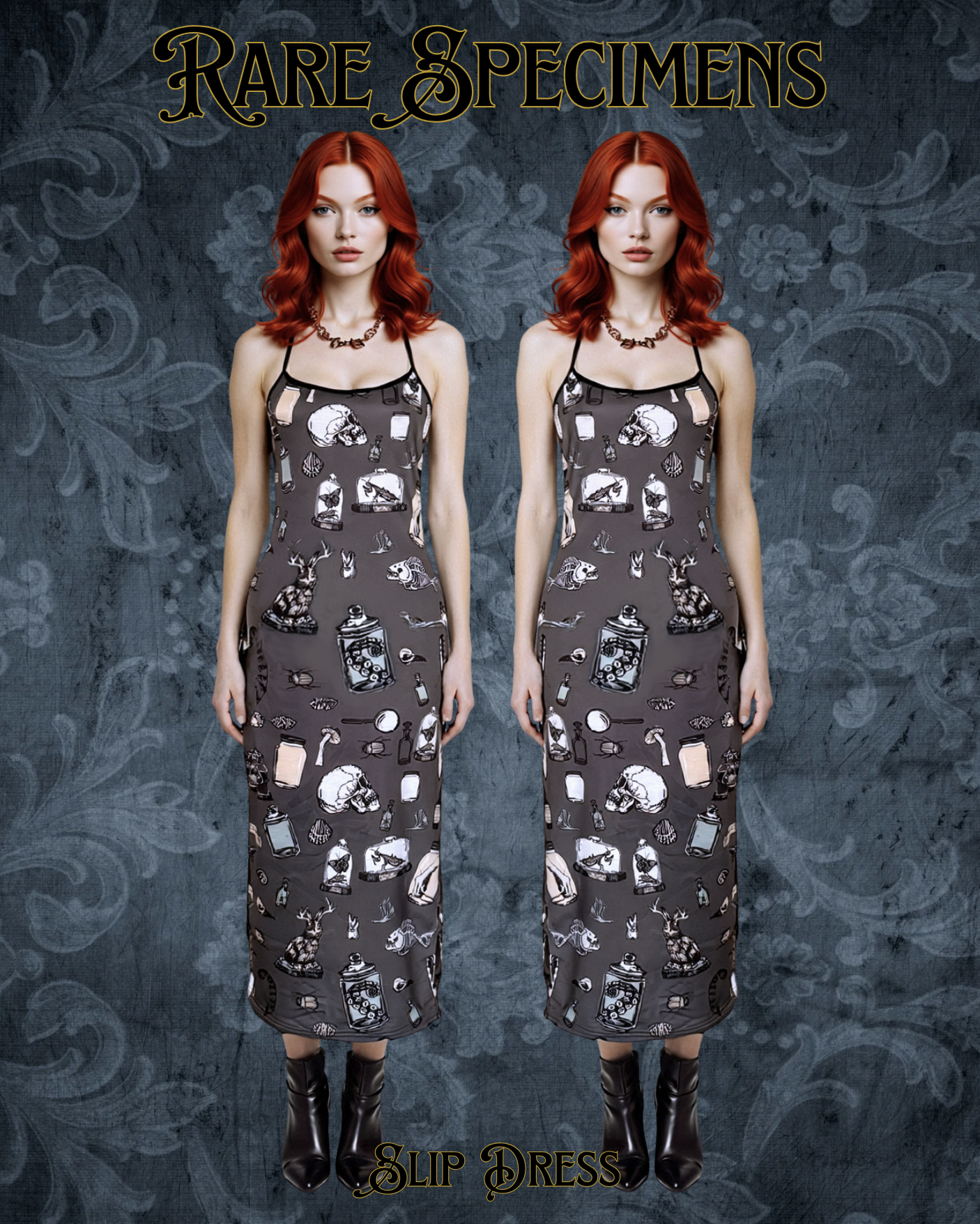 Rare Specimens Oddities Print Slip Dress (SM - 2XL)
