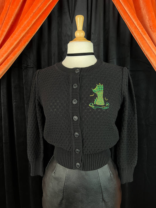 Beware of the Lagoon Cropped Cardigan in Black (Small - 4XL)