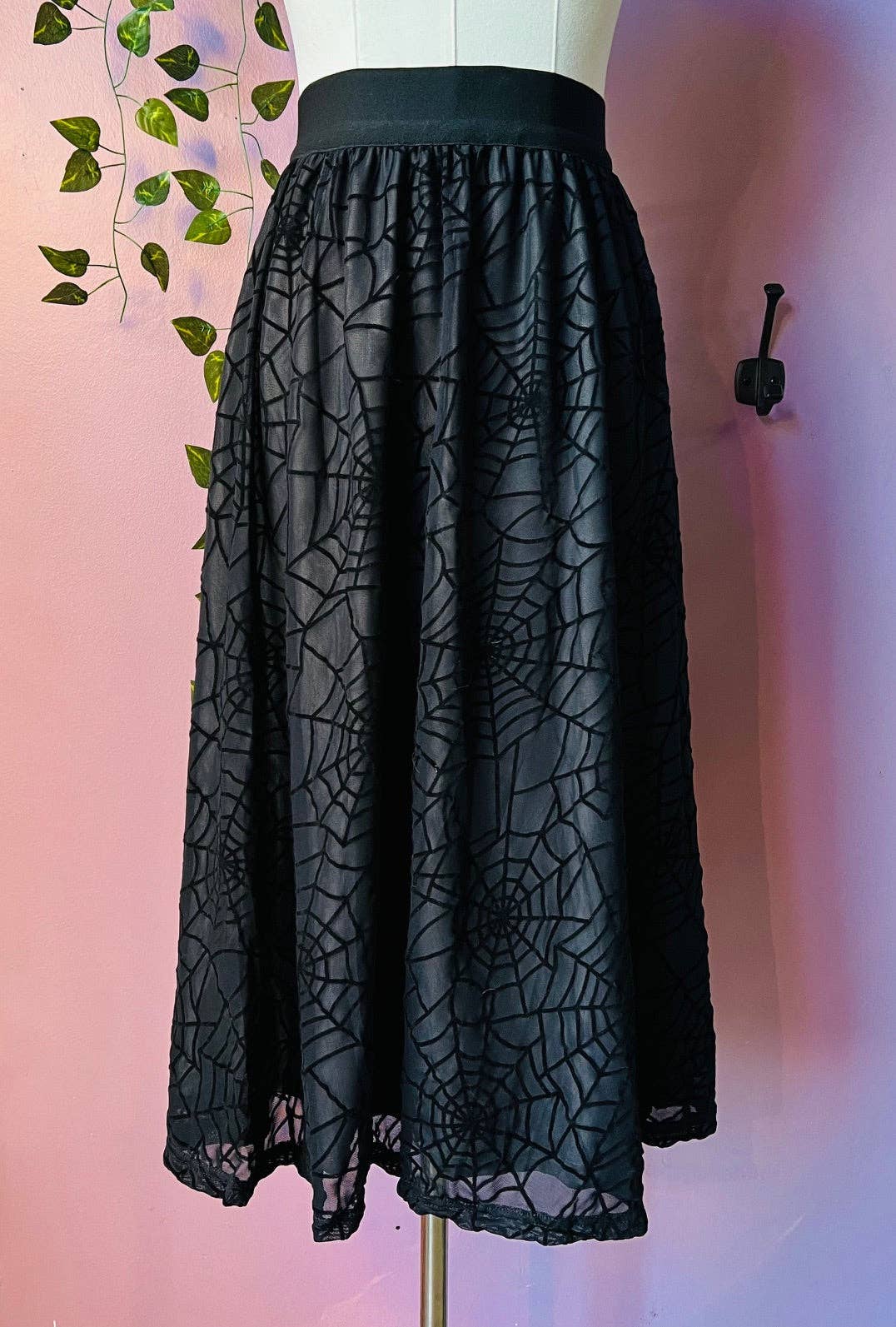 The Aradia Skirt  - Velvet Spider Web Flocked Full Skirt