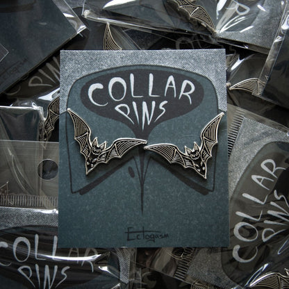 Bat Collar Point Enamel Pin Set of 2 - Black and Silver