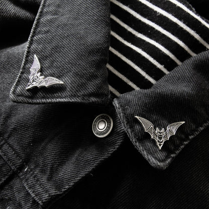 Bat Collar Point Enamel Pin Set of 2 - Black and Silver