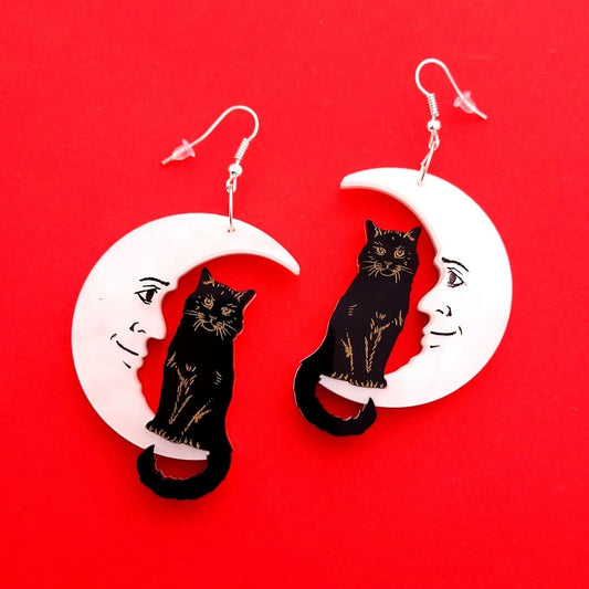 Cat & Moon Earrings