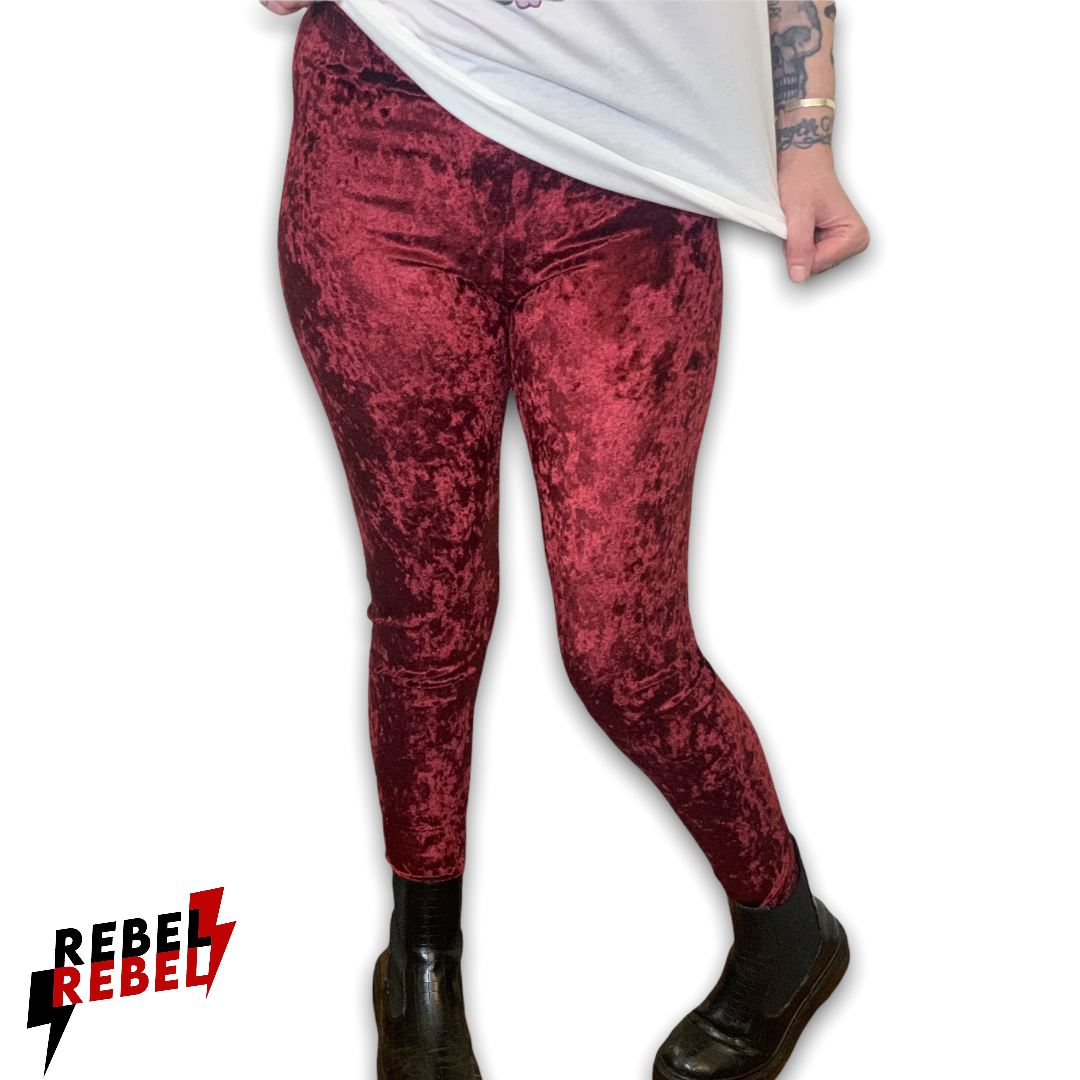 "Walk This Way" Velvet Leggings in Burgundy (S - XXL)