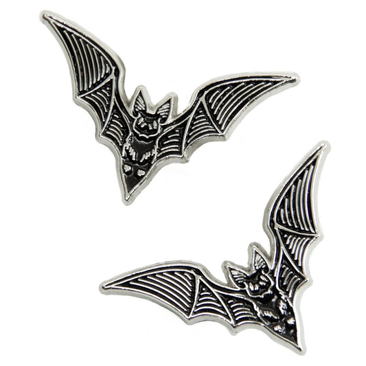 Bat Collar Point Enamel Pin Set of 2 - Black and Silver